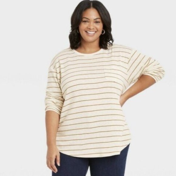 Ava Viv Long Sleeve Pocket Tee Stripe 